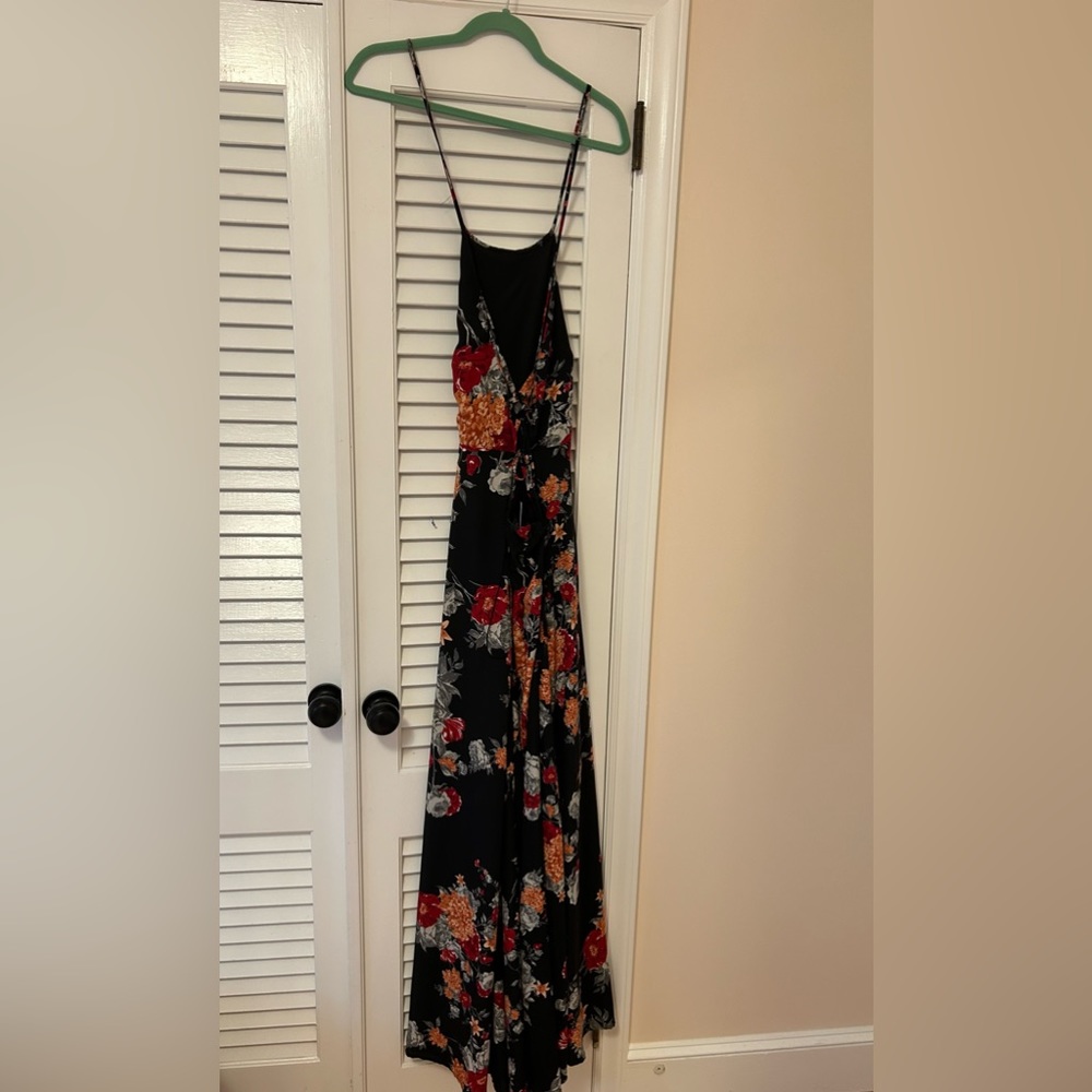 Lulu's Elegant Black Floral Maxi Dress